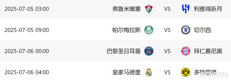 关于世俱杯8强对阵：巴黎vs拜仁，皇马vs多特，弗鲁米嫩塞vs新月的信息